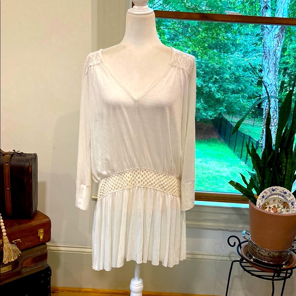 Free People Women's Tunic Blouse Shirt Linen Blend Lace White/Beige
Size M.